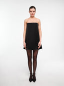 Black A-line silk dress by MOSAÏKA worn on model front view