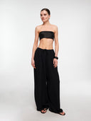 Black balloon trousers by MOSAÏKA minimal strapless styling front view
