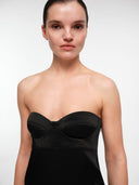 Black bustier dress by MOSAÏKA close-up of corset bodice