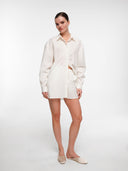 Off-white cotton poplin set by MOSAÏKA worn on model full body front view