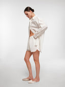 Off-white cotton poplin set by MOSAÏKA worn on model side view