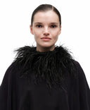 Feather boa collar by MOSAÏKA front view worn on model framing the neckline with soft movement and volume