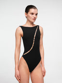 Black Pearl Wave bodysuit by MOSAÏKA worn on model 
