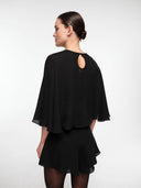 Black silk cape set by MOSAÏKA back view on model