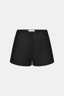 Black tailored mini shorts by MOSAÏKA front view