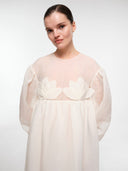 Off-white water lily dress by MOSAÏKA close-up front view on model